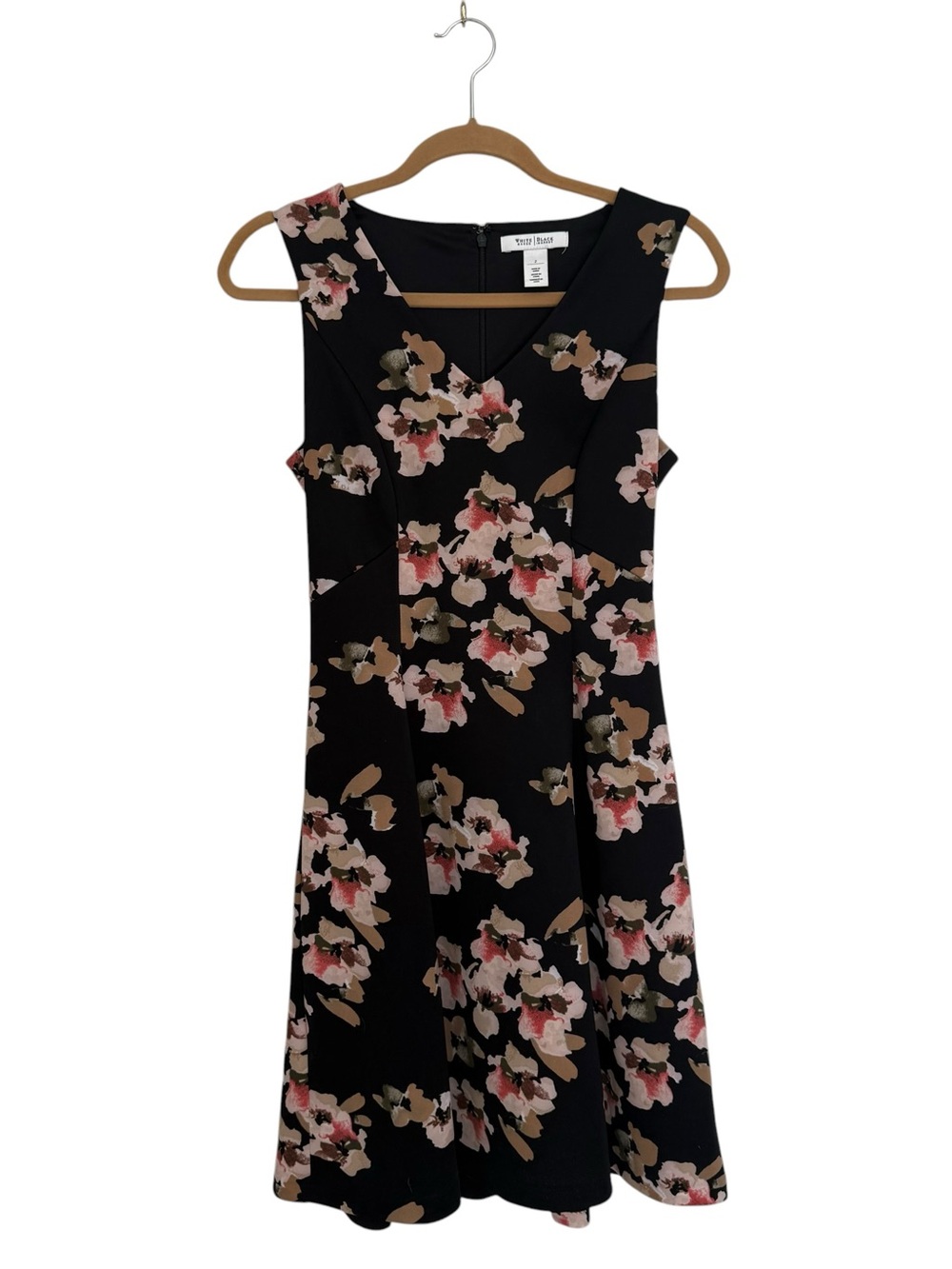 White House Black Market Black Floral Midi Dress - Pink & Tan Flowers